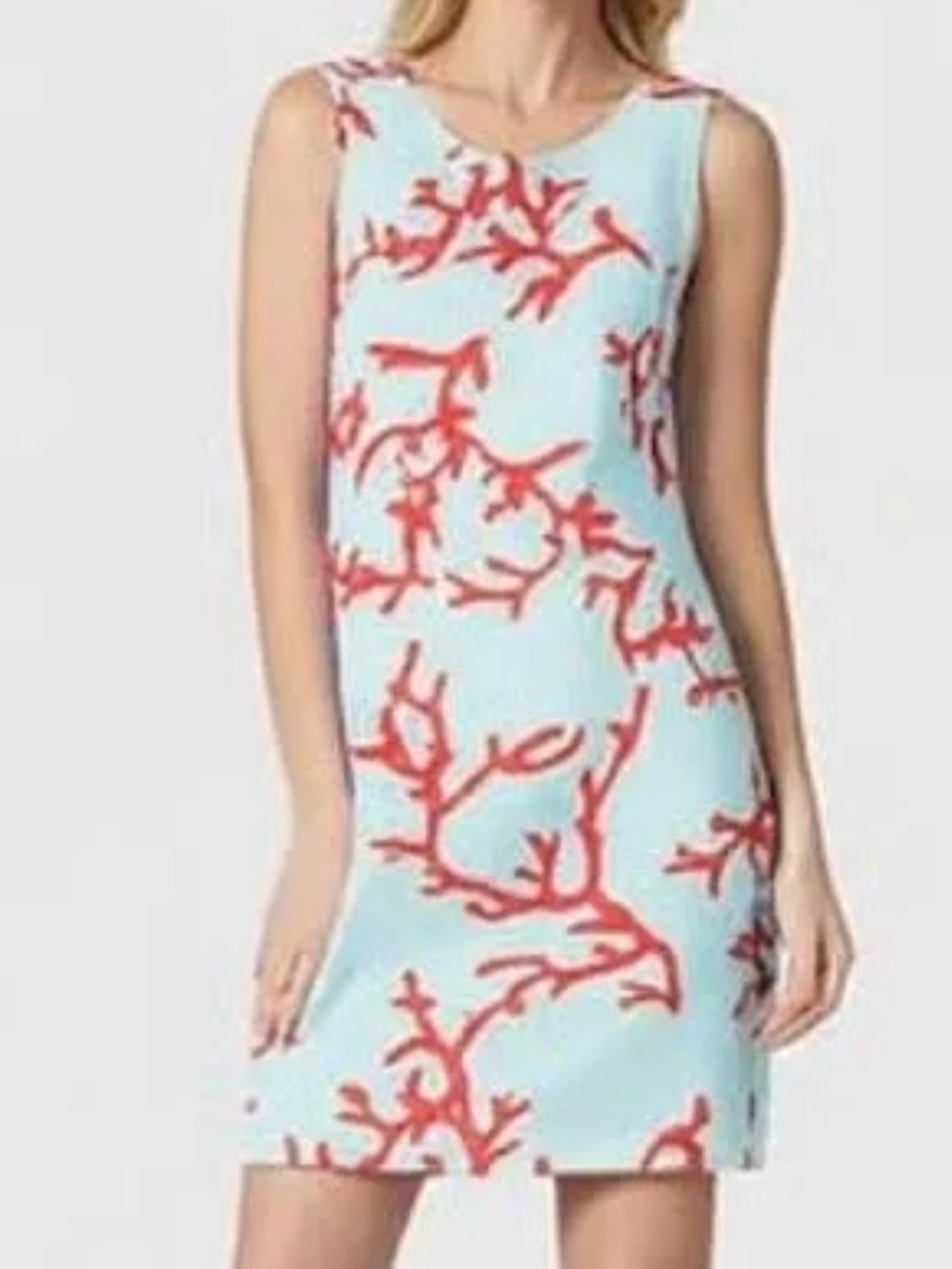 J. McLaughlin Light Blue Shift Dress with Coral Print